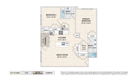 Floor plan for 2 beds, 2 baths, 1208 sqft